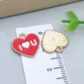Red enamel heart charm with I Love You lettering for DIY Valentine jewelry crafting - I Love You Heart Letter (25191) / 1 Piece (14x15x1mm) / Red