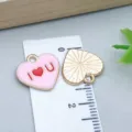 Pink heart enamel charm with I Love You lettering for DIY jewelry making accessories - I Love You Heart Letter (25193) / 1 Piece (14x15x1mm) / Pink