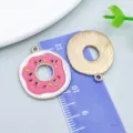 Colorful cartoon donut pendant charm in drip oil alloy for DIY handmade jewelry - Rose Pink Enamel Large Donut (24703)
