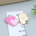 Pink enamel double heart and textured gold alloy charm pendants for DIY jewelry making - Double Hearts (25195) / 1 Piece Pack (14.5x15x1mm) / Pink