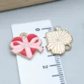 Heart-shaped alloy charm with pink ribbon bow detail for DIY jewelry making - Heart Bow Gift Box Love (25196) / 1 Piece (14.5x16x1mm) / Red