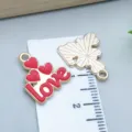 Red heart and 'love' letter alloy charm with ruler showing size for DIY jewelry - Love Heart Letter (25198) / 1 Piece (17x15x1mm) / Pink