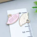 Pink enamel "KISS ME" lip and textured gold fan charms for DIY jewelry making - Lips KISS ME Letter (25200) / 1 Piece (10x17x1mm) / Pink