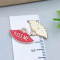 Enamel red lips with KISS ME text and gold leaf pendants for DIY charm jewelry making - Lips Letter KISSME (25202) / 1 Piece (10*17*1mm) / Red