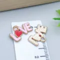 Pink enamel LOVE heart alloy charm pendant with gold plating for DIY jewelry making - Love Heart Letter (25205) / 1 Piece (10*16*1mm) / Light Pink