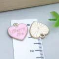 Pink heart-shaped enamel charm for DIY jewelry with 'Merry Me' text and gold finish - Peach Heart Letter Merry Me (25210) / 1 Piece (14*15*1mm) / Pink