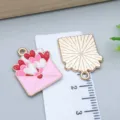 Pink heart envelope enamel charm pendant for Valentine's Day DIY jewelry making - Heart Envelope (25214) / 1 Piece (20*17*1mm) / Pink