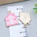 Small pink enamel house charms with heart design for DIY jewelry making accessories - Heart Love House (25217) / 1 Piece (20*16*1mm) / Pink
