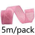Rosa Juteband mit Drahtkante Detailansicht, 5m Packung für Geschenkverpackung und Deko. - Rosa