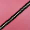 Black lace trim with faux pearls, 2cm width detail shot for sewing and DIY craft projects. - Black