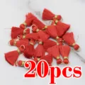 20pcs red mini tassels with gold rings for DIY jewelry keychain making and crafts. - Red