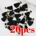20pcs 2.5cm Black Tassels with Gold Rings DIY Jewelry Craft Keychains Phone Straps Pendants - Black