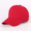 Solid red washed cotton baseball cap, classic vintage style soft top casual sun hat. - Red