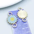 Light blue enamel daisy flower connector charm for DIY jewelry making - Double Loop Sunflower Style (24959) / 1 Piece (21x13mm)