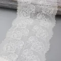 Gros plan détaillé d'une bordure en dentelle extensible blanche, idéale pour la couture. - Blanc