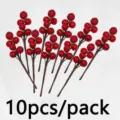 Artificial red berry stems for Christmas tree decoration and floral arrangement 10pcs - Red
