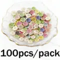 100pcs 1.5cm colorful wooden buttons with 4 holes printed sewing DIY garment crafts - 100 Pieces/Pack