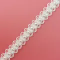 Detail shot of 1cm white pearl lace ribbon, delicate woven trim with faux pearls for DIY crafts. - Style 3