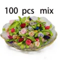 100pcs mezcla cinta rosas flores artificiales pequeñas para vestidos horquillas manualidades - 100 Piezas/Paquete / Colores Mezclados