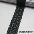 Black lace ribbon trim, 50mm wide, cotton fabric tape for DIY clothing, gift wrapping crafts. - 50mm Width / Black