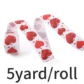 Valentine heart printed fabric ribbon 2.5cm wide, 5 yards per roll for gift wrapping DIY - 5 Yards/Pack / Red