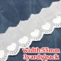 White cotton lace trim with heart embroidery, 55mm wide, 3 yards per pack for DIY crafts. - 55mm Width (3 Yards/Pack)