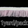 1 yard pack pearl pleated mesh lace trim 6cm pink fabric sewing wedding dress decoration - Pink