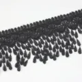 Black lace trim ribbon with teardrop fringe, 7cm wide, perfect for DIY sewing and apparel crafting. - 7cm Width * 0.9m/Piece / Black