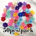50pcs satin ribbon flowers with rhinestones 2.8cm for DIY crafts wedding decor - Multicolor