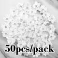 50pcs white ribbon flower patches with rhinestones DIY wedding dress craft sewing decor - White
