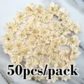 50pcs 2.8cm satin ribbon flowers with rhinestone center for wedding crafts and sewing decor - Beige