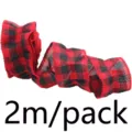 Red and black buffalo plaid ribbon, 2m roll for Christmas tree and craft decoration. - Red