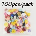 100pcs roses en ruban fleurs petits têtes de roses en tissu pour bricolage mariage déco. - 100 Pièces/Pack / Couleurs Mixtes