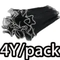 Cinta de malla de tul plisado negro con detalle de borde de cuentas de perlas para manualidades. - Negro