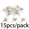 Noeuds en ruban de satin blanc avec perles et strass, 15 pièces par paquet pour bricolage. - Blanc