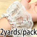 Close-up of white pleated lace trim, 6cm wide, soft texture for DIY sewing crafts details. - White