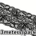 Black elastic lace trim, detail view, 3 meters per pack, perfect for DIY sewing. - Black
