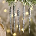 Silberner Glitzer-Eiszapfen Weihnachtsbaum-Hängeornament, 12cm Festtags-Partydekor, 5er-Pack. - Silber