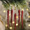 5 Stk. Rote Glitzer Eiszapfen Christbaumschmuck Weihnachtsbaum Anhänger Party Deko - Rot