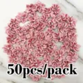 50pcs satin ribbon flowers with rhinestones, 2.8cm handmade wedding apparel DIY decor - Flesh Pink