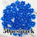 50pcs 2.8cm blue satin ribbon rose flowers with rhinestones for craft wedding decoration. - Blue
