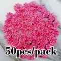 50pcs 2.8cm Pink Ribbon Flower Applique with Rhinestones Craft Sewing Wedding DIY Decor - Rose Red