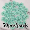 50pcs 2.8cm ribbon rose flowers with rhinestones, green satin fabric appliques for wedding crafts. - Light Green