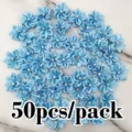 50pcs blue ribbon flowers with rhinestones 2.8cm craft sewing wedding applique decor - Sky Blue