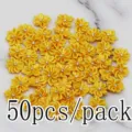 50pcs 2.8cm yellow ribbon flowers with rhinestone core for wedding craft sewing DIY decor - Yellow