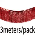 Rote Lametta Fransen Girlande Vorhang 3 Meter lang für Weihnachtsbaum Party Deko Accessoire. - Rot