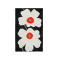 Tapis noir tufté avec motif de fleurs de coquelicot blanches, paillasson antidérapant. - Fleur / 40x60cm