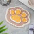 Cute cartoon cat paw tufted area rug, non-slip fluffy bath mat for bedroom and bathroom decor. - 65*65 / Yellow