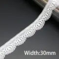 White elastic lace trim 30mm wide, perfect for sewing, clothing accessories and DIY crafts. - 30mm