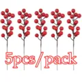 5pcs red artificial berry stems 21cm Christmas tree DIY decoration craft floral arrangement - Red